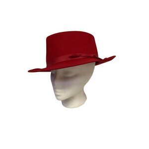 Vintage Red Wool Felt Fedora Hat With Ribbon Detail
